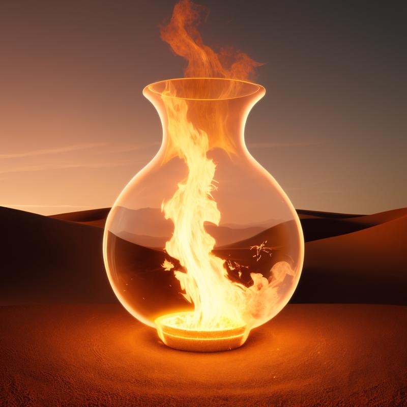 01083-1600019134-a (firecd, fire, flame, burning) vase, flower inserted into the vase, on sand, (solo_1.2), , no humans, high quality, masterpiec.png